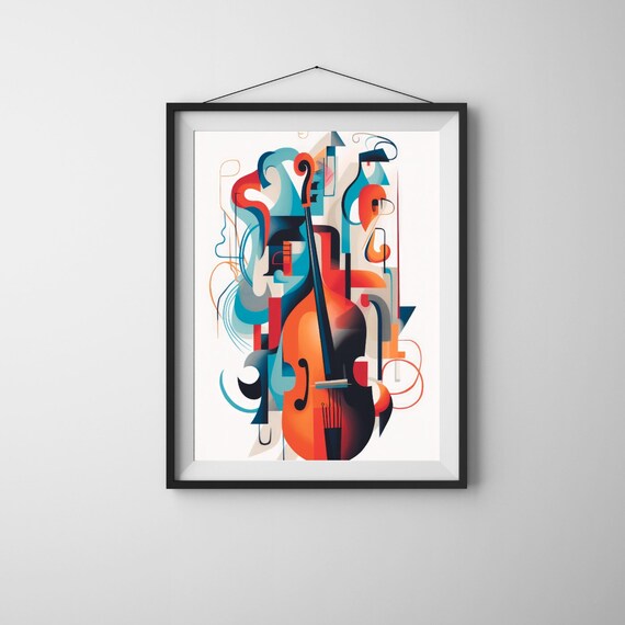 Abstract Red Cello Geometric Cubist Modern Musician Art Poster