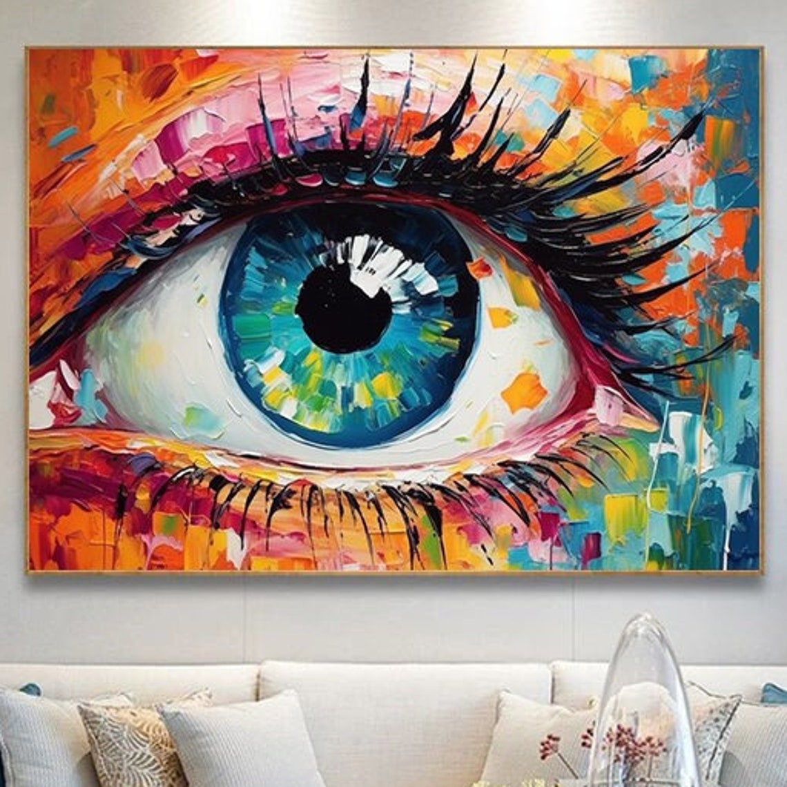 Vivid Colorful Blue Eye Abstract Oil Painting Modern Decor Poster