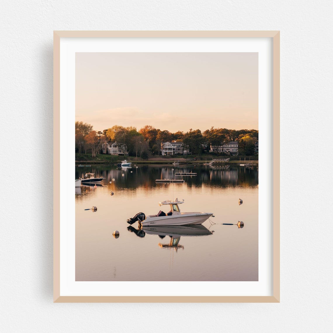 Massachusetts Harbor Sunset Boat on Calm Water Photo Art Poster