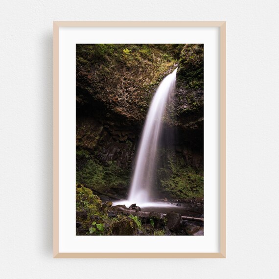 Oregon Forest Waterfall Long Exposure Photography Poster With Mossy Cliffs