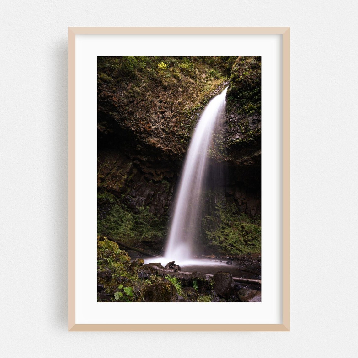 Oregon Forest Waterfall Long Exposure Photography Poster With Mossy Cliffs