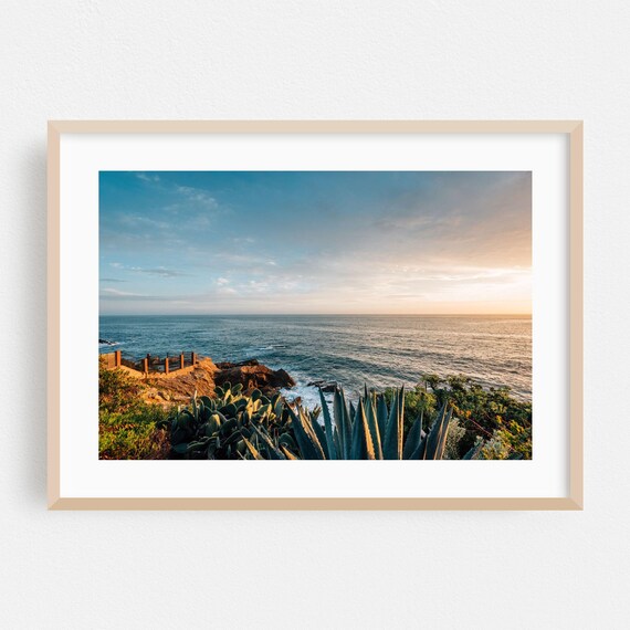 Sunset Over Rocky Cliffs and Agave Coastal Landscape Photo Poster