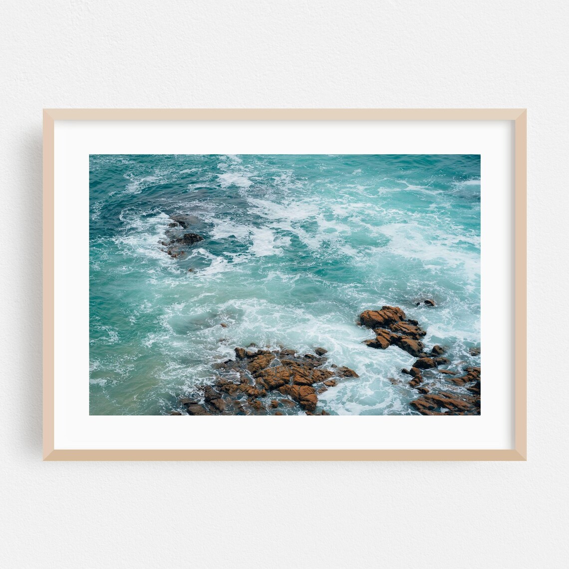 Laguna Beach Ocean Waves Over Rocky Shore Aerial Photo Poster