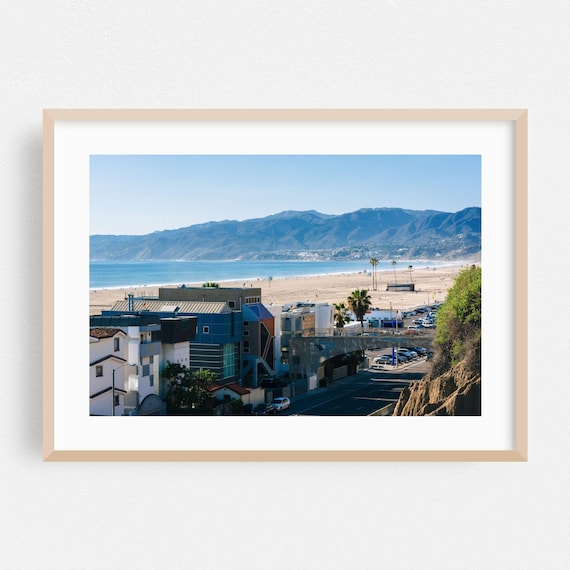Los Angeles Beach Coastline Palms Mountains Photography Poster