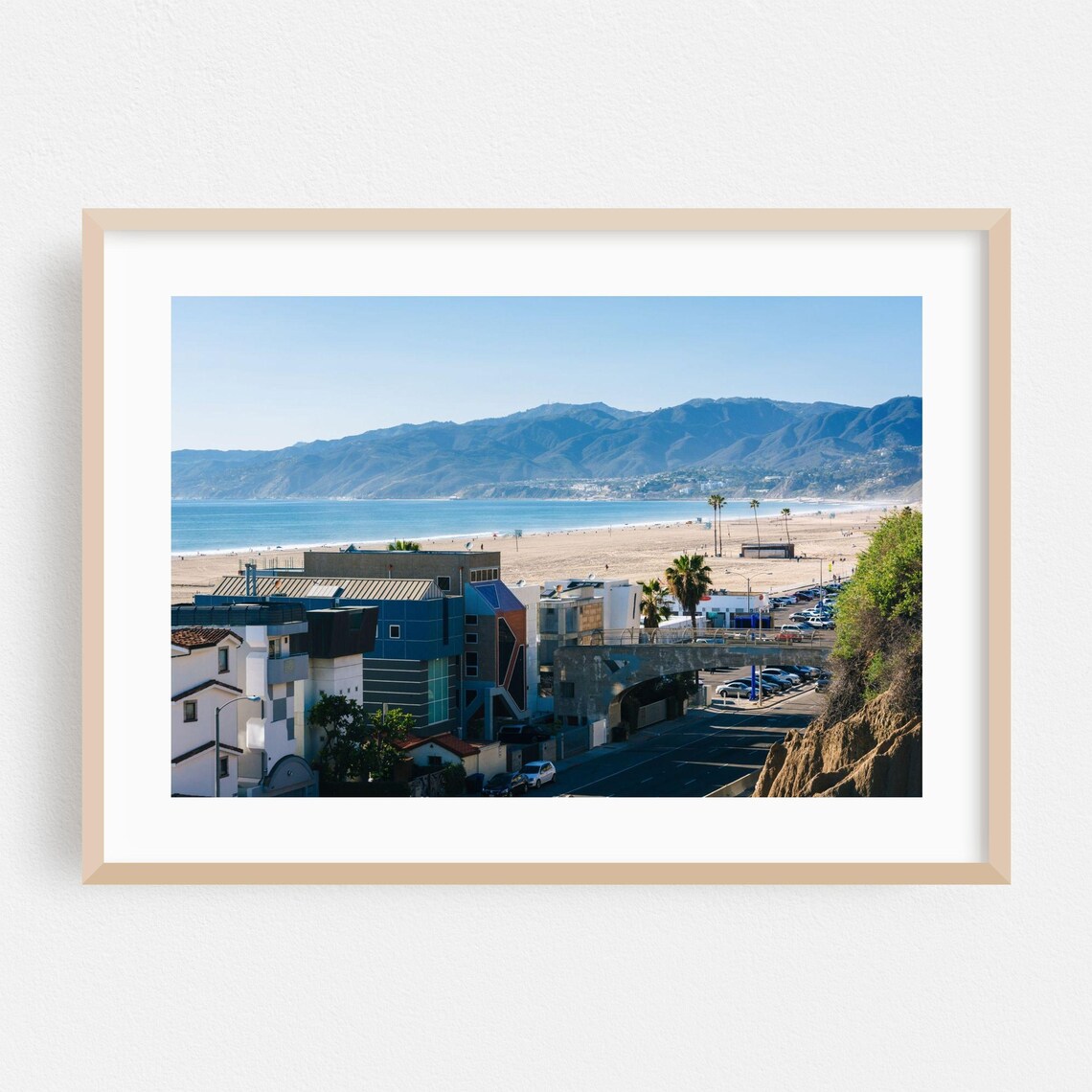 Los Angeles Beach Coastline Palms Mountains Photography Poster