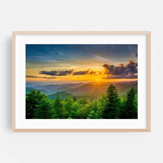 North Carolina Blue Ridge Sunset Layered Mountains Nature Poster