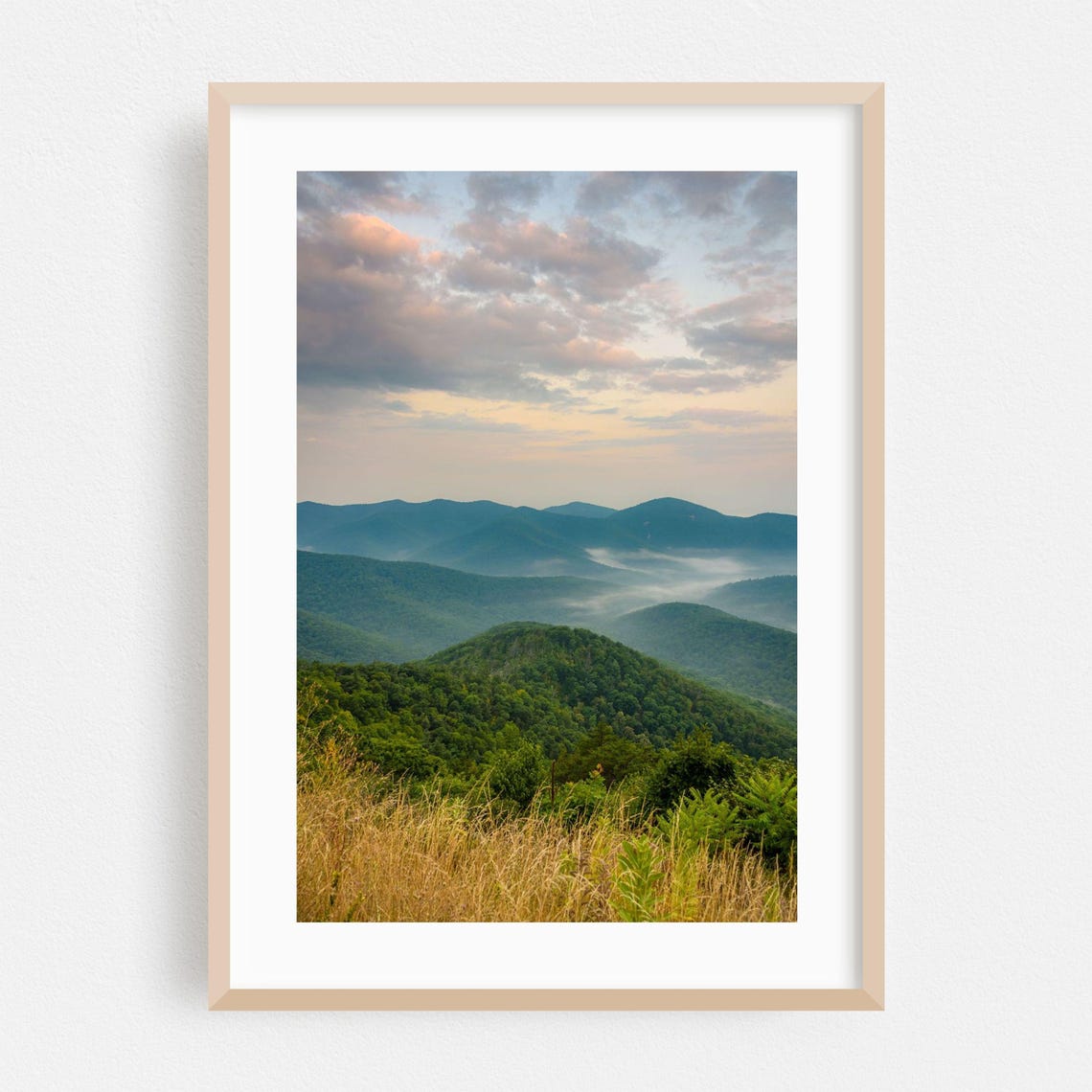 Virginia Misty Blue Mountains Sunset Grassy Overlook Photo Poster