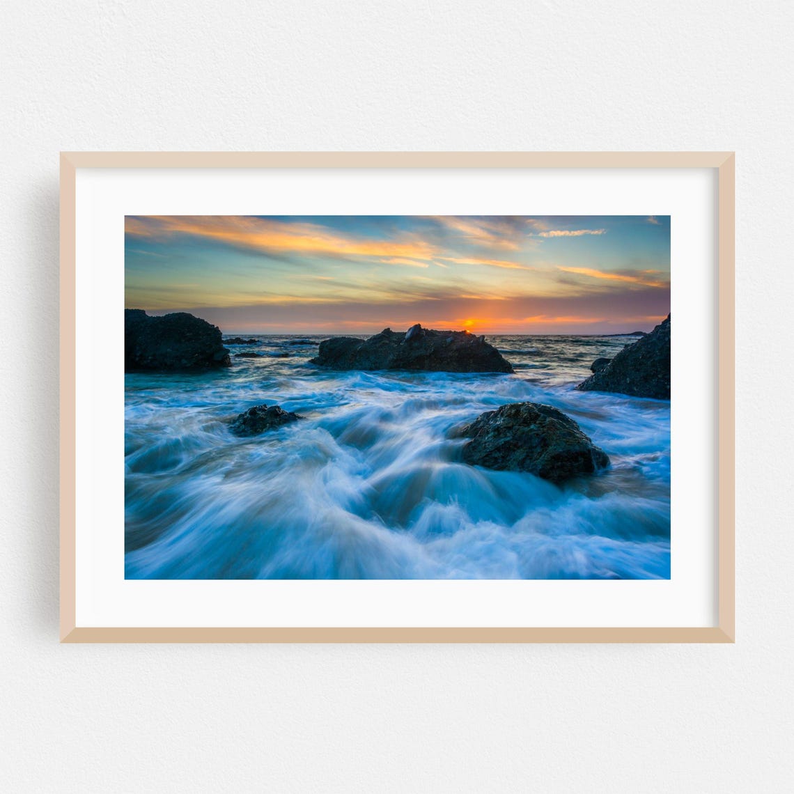 Laguna Beach Ocean Sunset Waves Rocky Coastline Photo Art Print