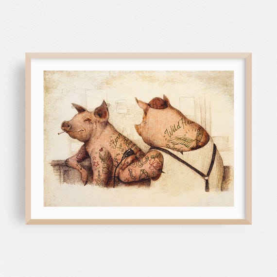 Humor Print Surrealism Wall Art Whimsical Framed Pop Home Decor Illustration Poster Drawing Fine Dirty Tattooist