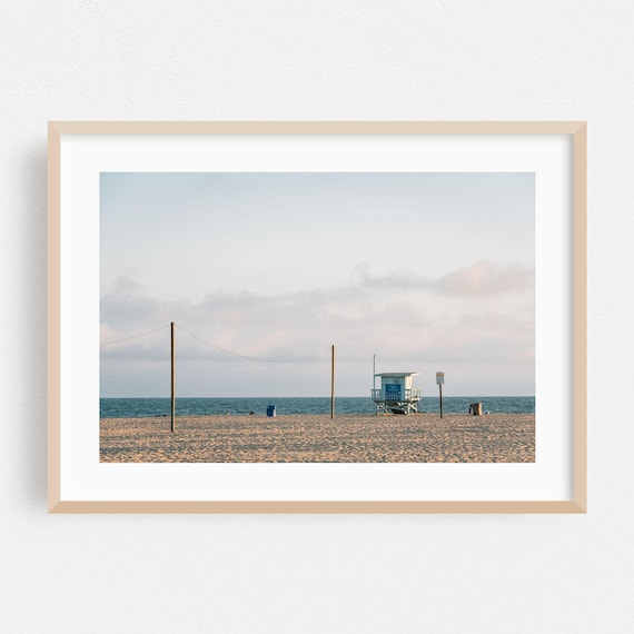 Los Angeles Minimalist Beach Photo Lifeguard Tower Soft Sky Wall Art