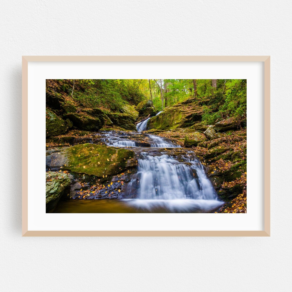 Pennsylvania Autumn Waterfall Mossy Rocks Fall Photography Poster