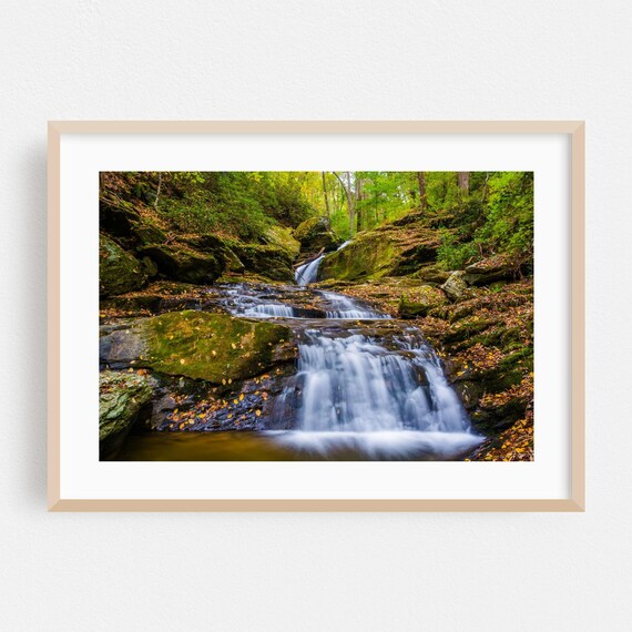 Pennsylvania Autumn Waterfall Mossy Rocks Fall Photography Poster