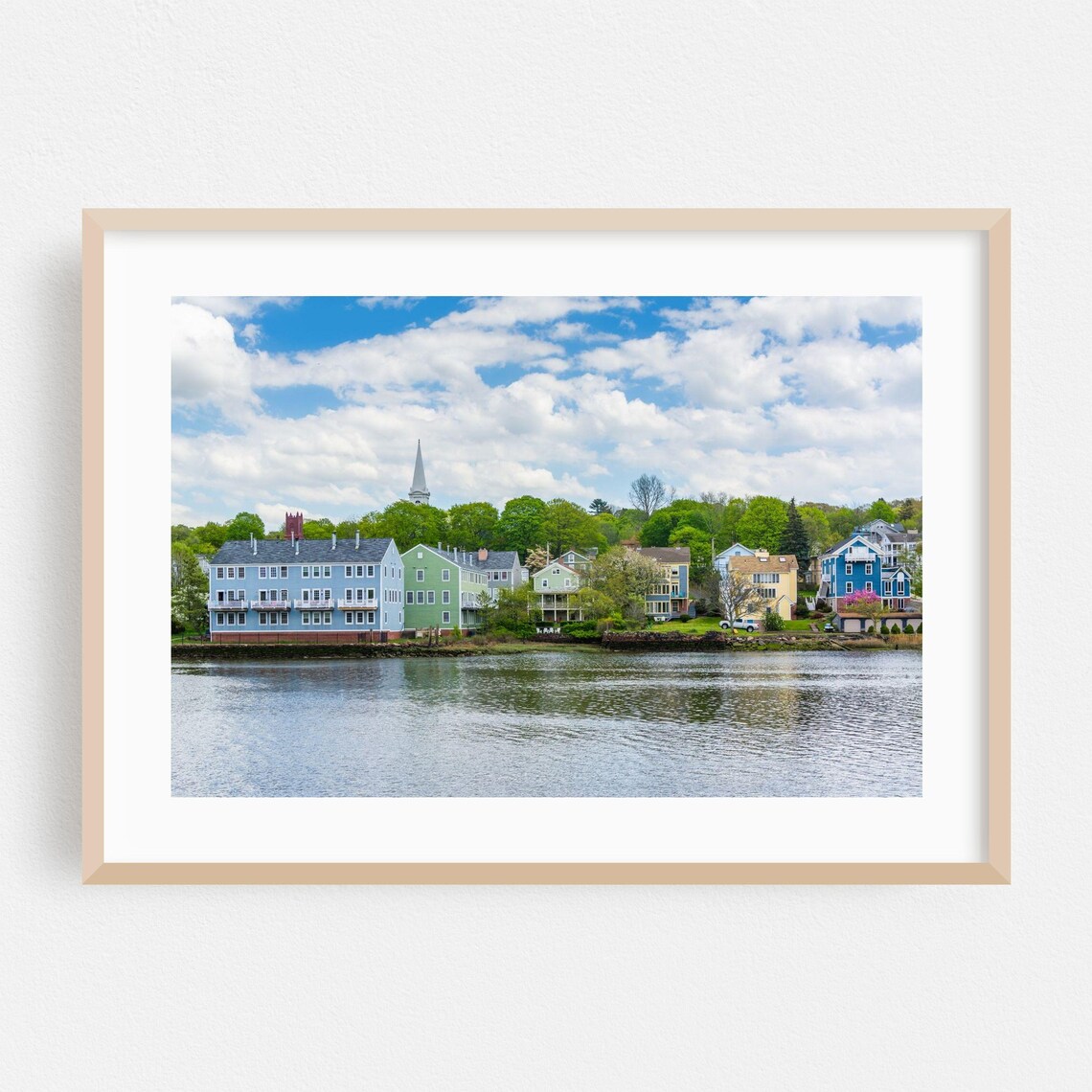 Charming Coastal Town Across the Harbor Summer Travel Poster