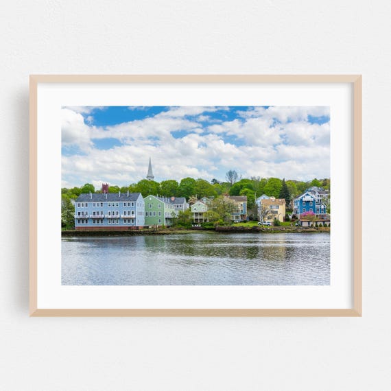 Charming Coastal Town Across the Harbor Summer Travel Poster