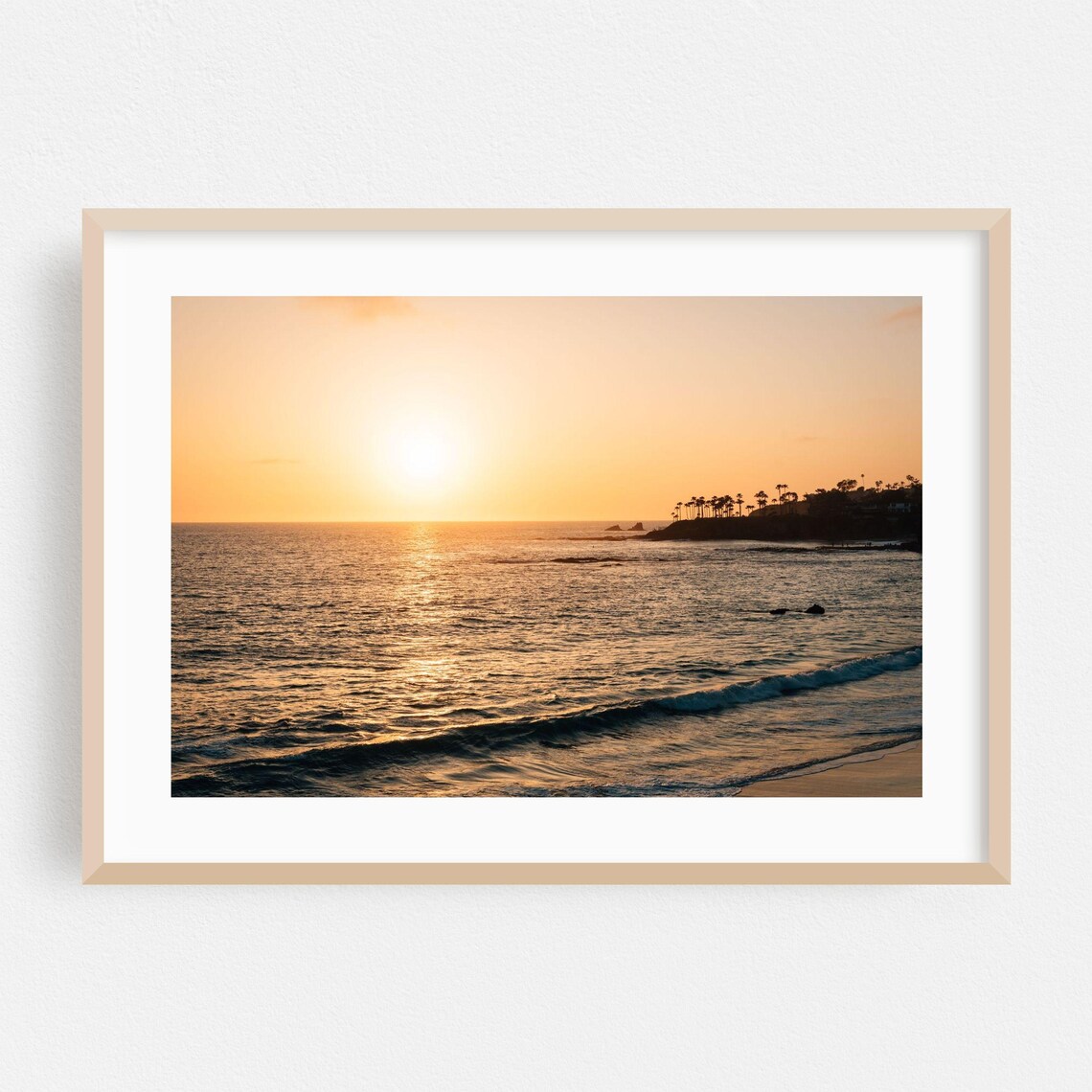 Laguna Beach Print Wall Art Sunset Framed Ocean Home Decor Poster Palm Tree Fine Coast Tropical Waves