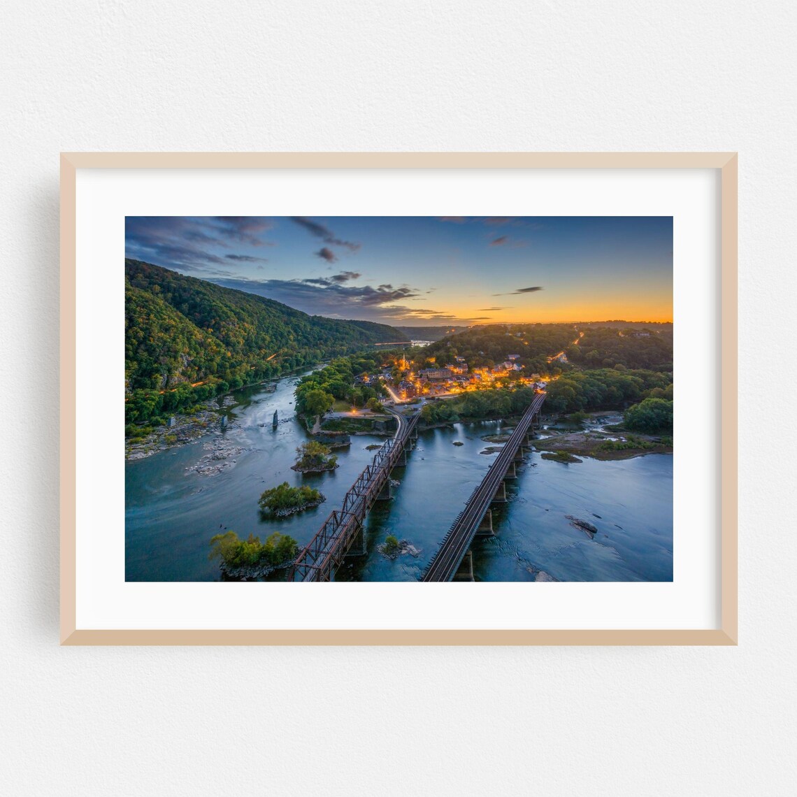Harpers Ferry River Confluence Sunset Aerial Landscape Photography Wall Art