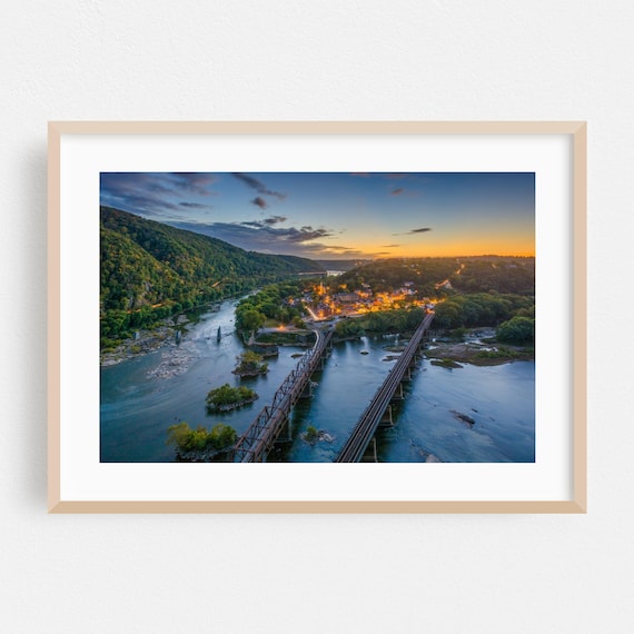 Harpers Ferry River Confluence Sunset Aerial Landscape Photography Wall Art
