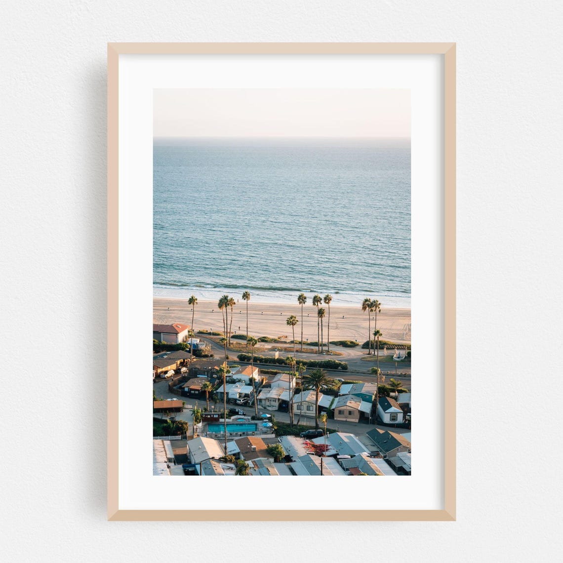 Los Angeles Beach Aerial Photography Print Palm Lined Coast Overview