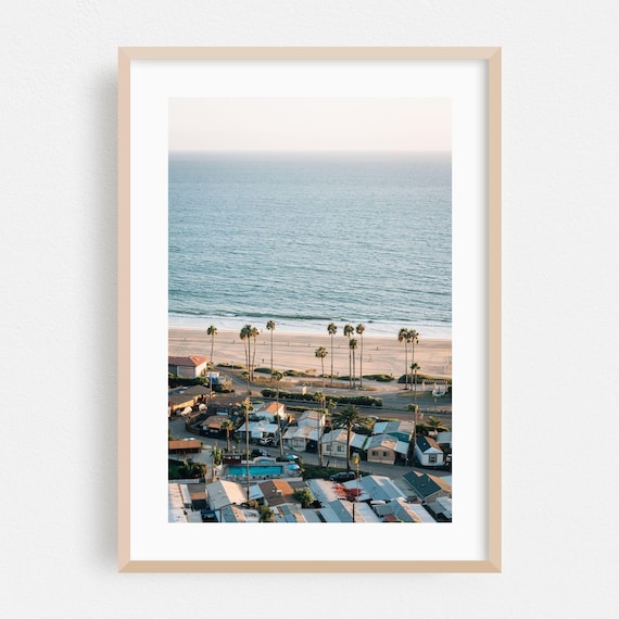 Los Angeles Beach Aerial Photography Print Palm Lined Coast Overview