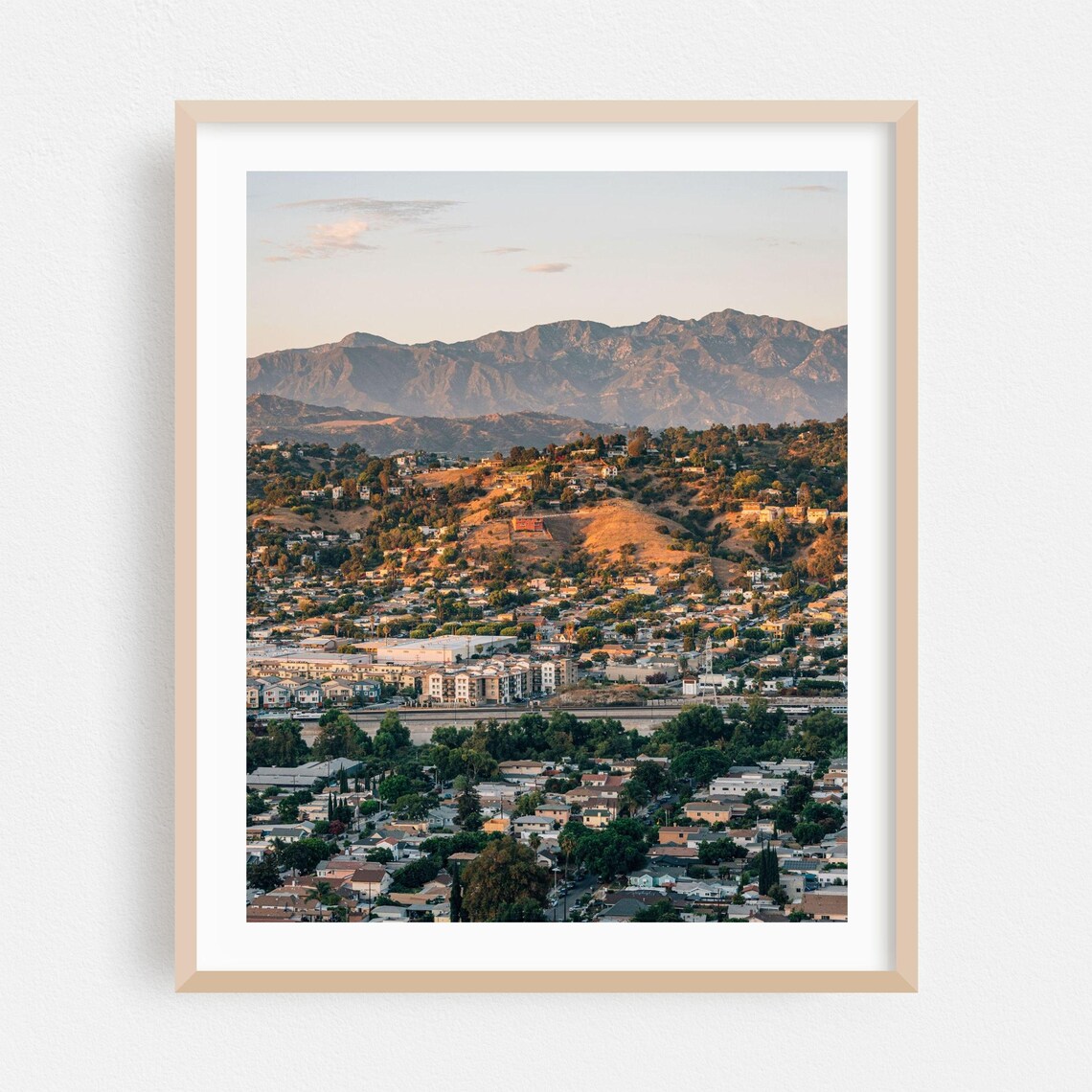 Los Angeles Cityscape Mountain View Sunset Photography Poster