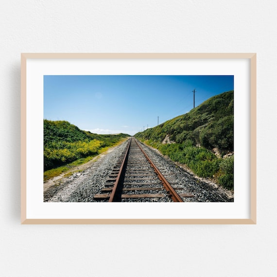 Santa Cruz Scenic Railroad Tracks Through Rolling Hills Print
