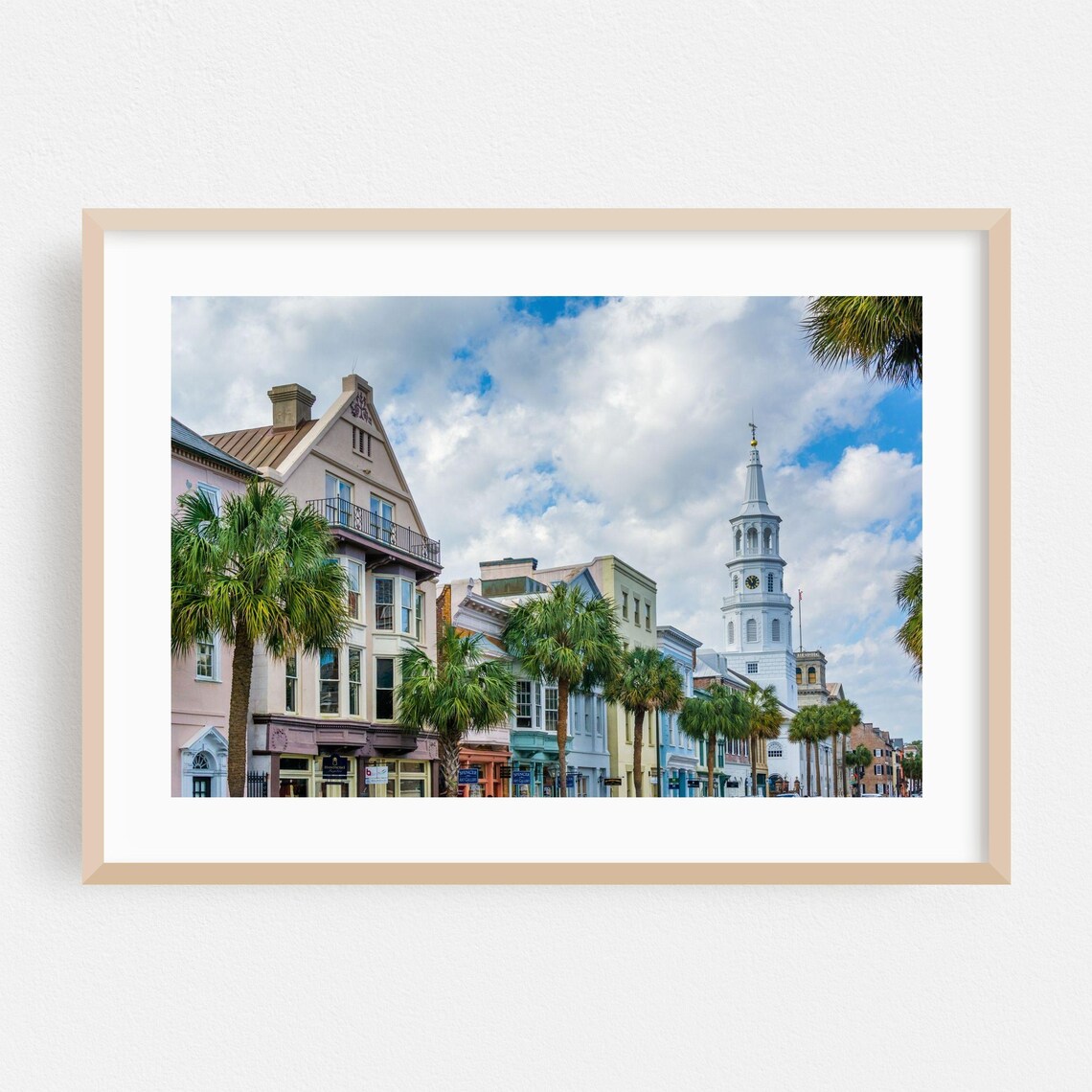 Charleston Historic Street Palms and Church Steeple Travel Poster