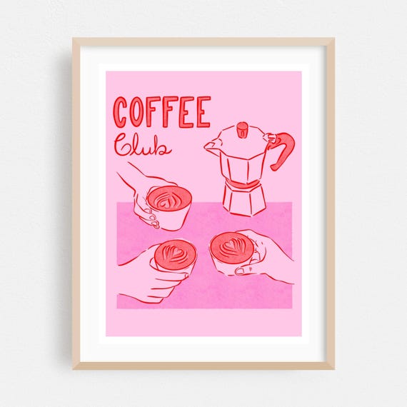 Coffee Print Caf Wall Art Illustration Framed Kitchen Home Decor Typography Poster Retro Fine Breakfast Line Drawing