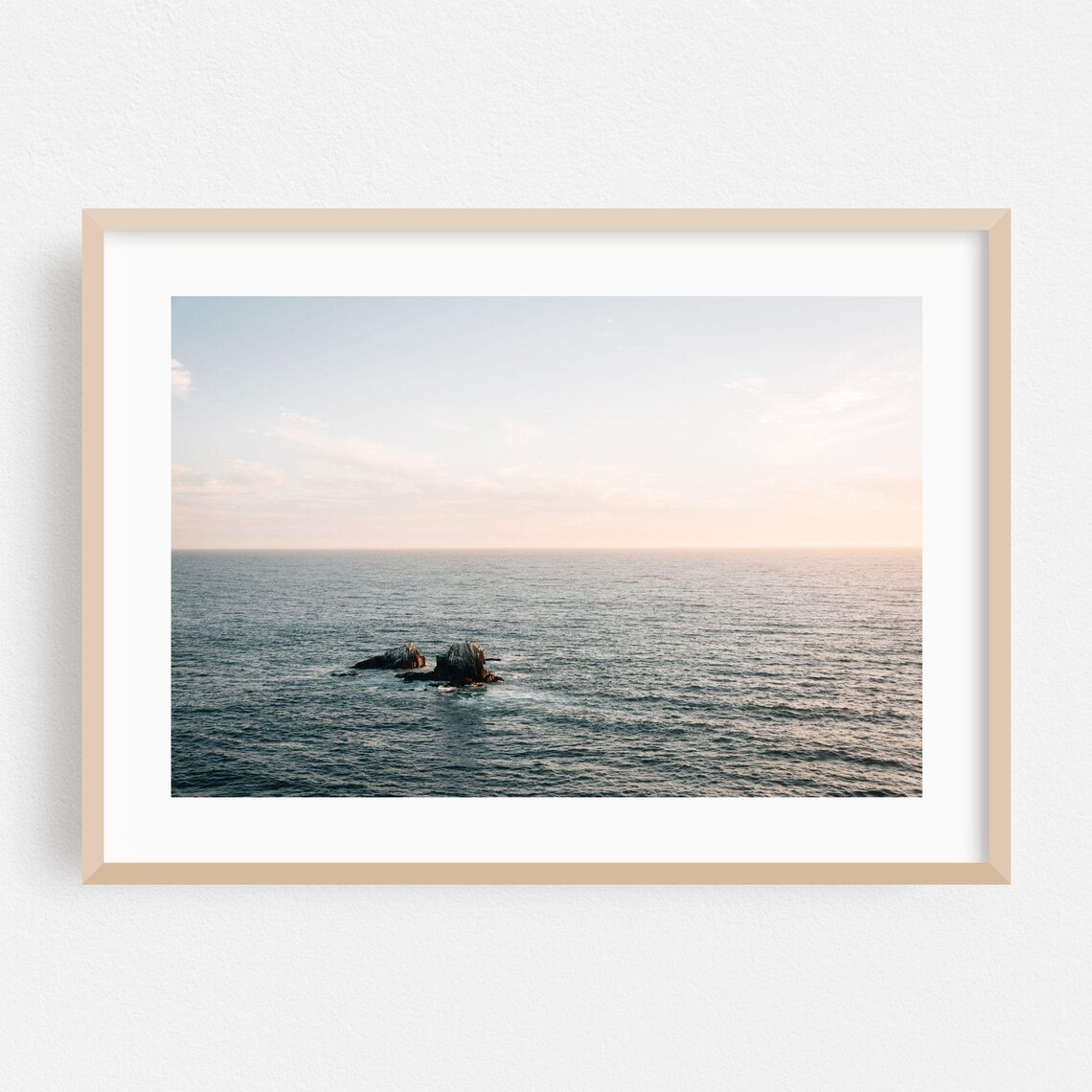 Lonely Rock Islets in a Calm Ocean Minimalist Seascape Poster