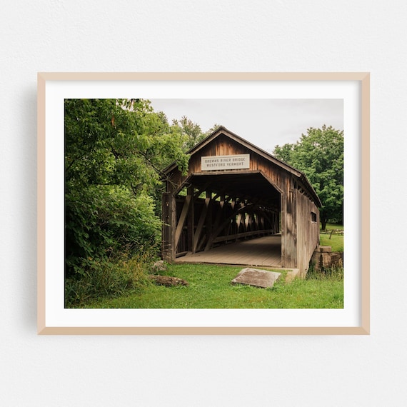 Browns River Covered Bridge in Westford Vermont Rustic Travel Poster