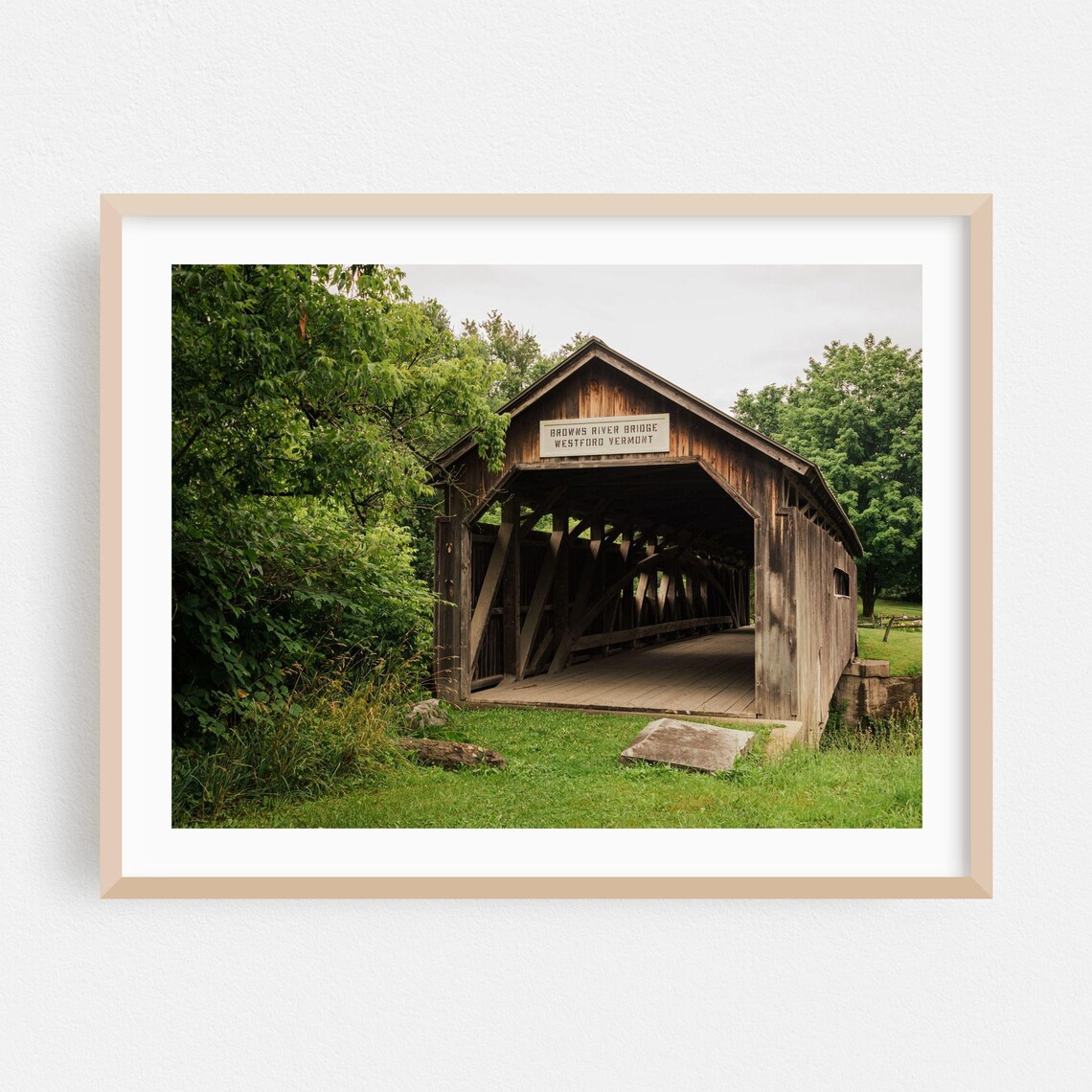 Browns River Covered Bridge in Westford Vermont Rustic Travel Poster