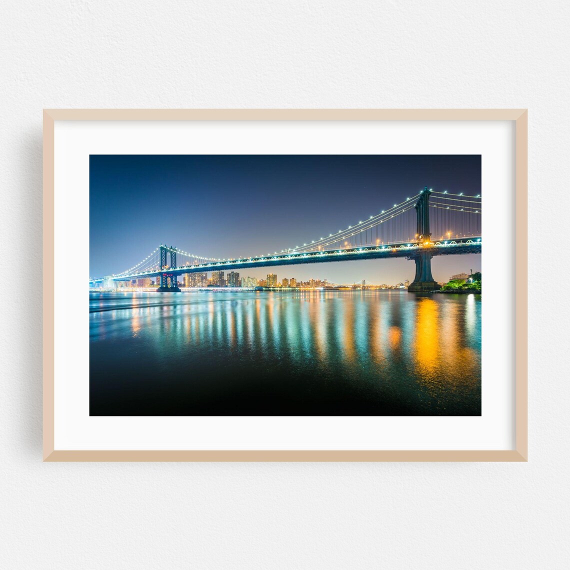 Brooklyn Bridge Night Lights East River Manhattan Skyline Photo Poster