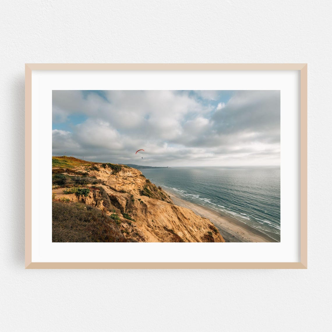 Coastal Cliffs Paraglider Ocean Photography Poster Dramatic Cloudy Sky