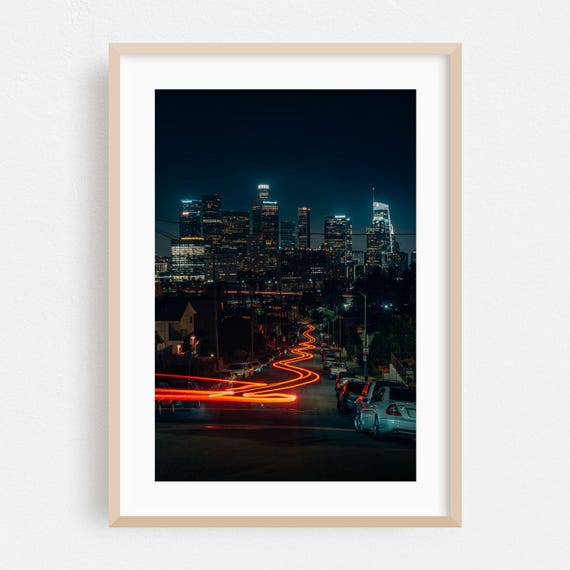 Los Angeles Print Wall Art Cityscape Framed Nightlife Home Decor Skyline Poster City Fine Night Sky Neon Sign
