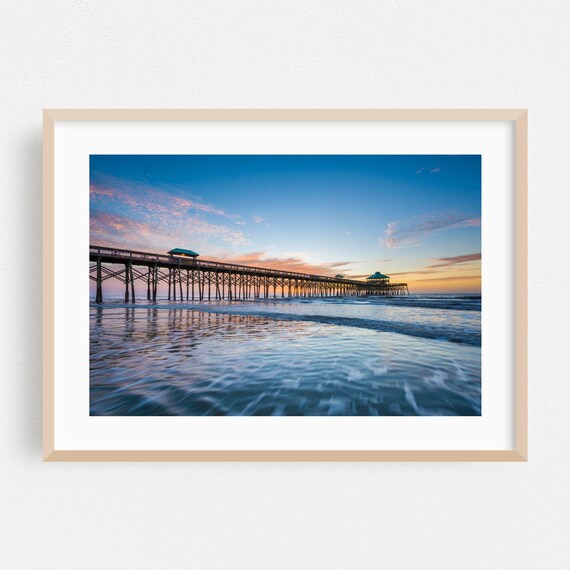 Charleston Pier Sunset Pink Sky Water Reflection Photo Poster