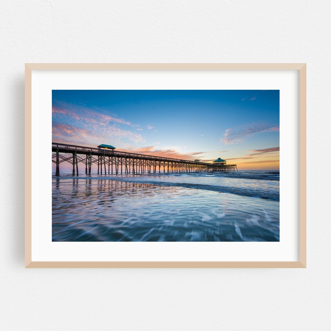 Charleston Pier Sunset Pink Sky Water Reflection Photo Poster