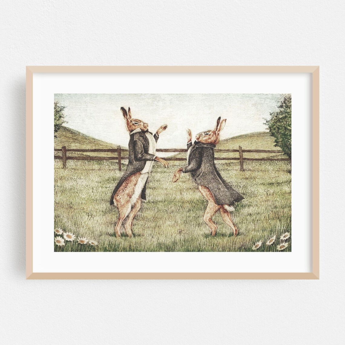 Gentlemen Hares in Tailcoats Boxing Scene Vintage Humor Poster