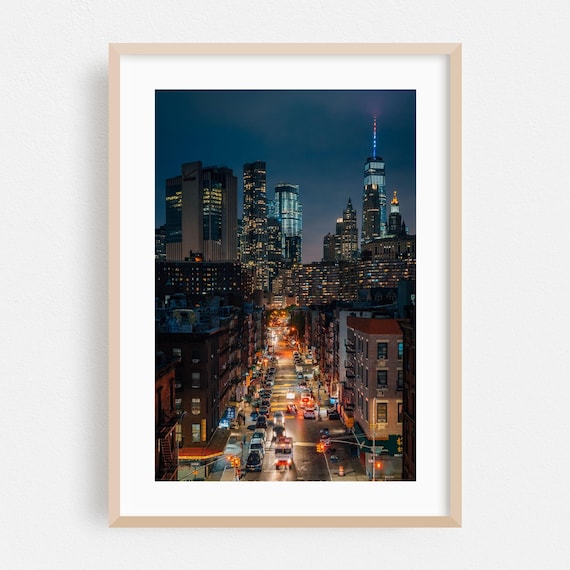 Manhattan Night Street Skyline City Lights Photography Poster
