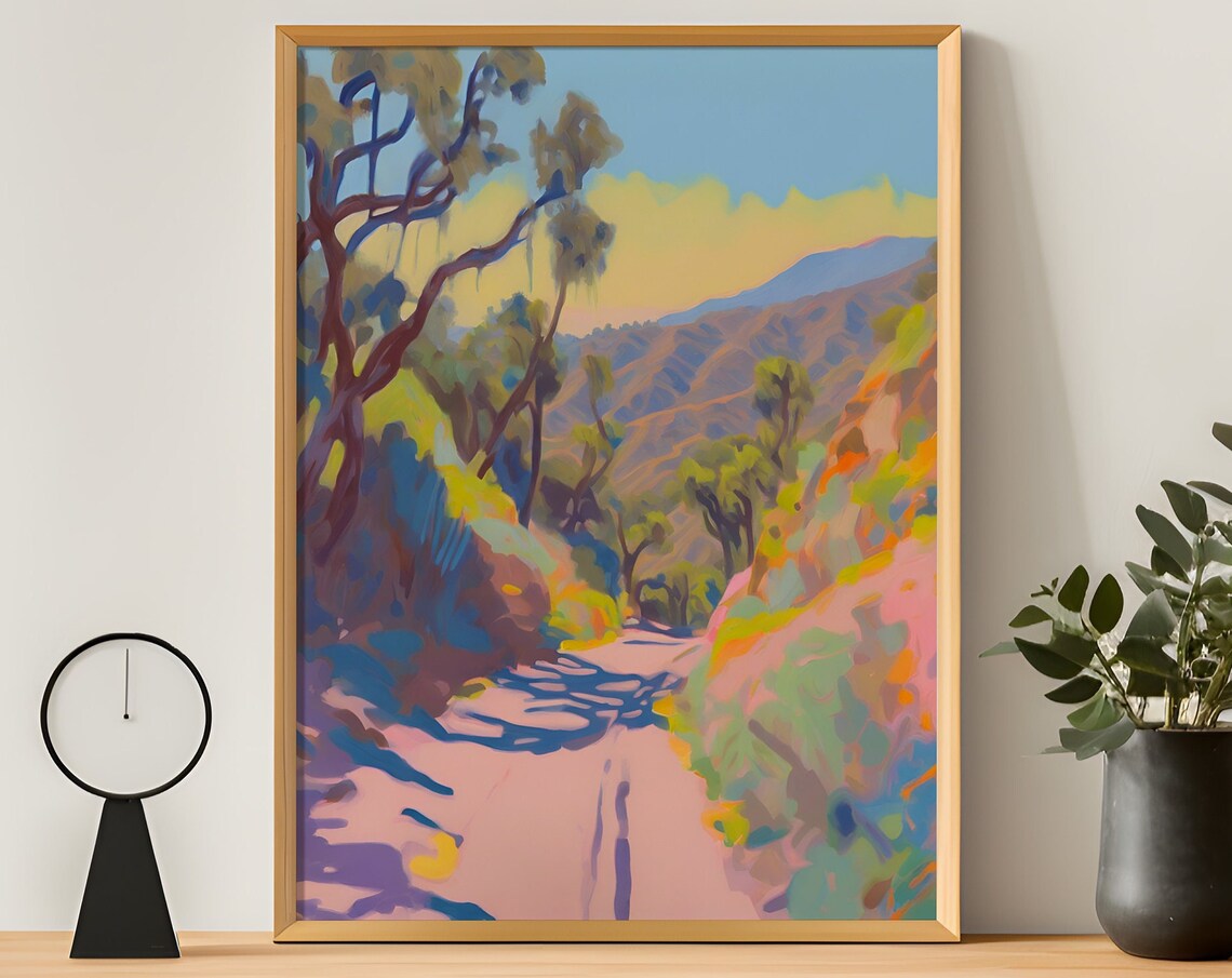 Runyon Canyon Pastel Print, Mid Century Travel Poster