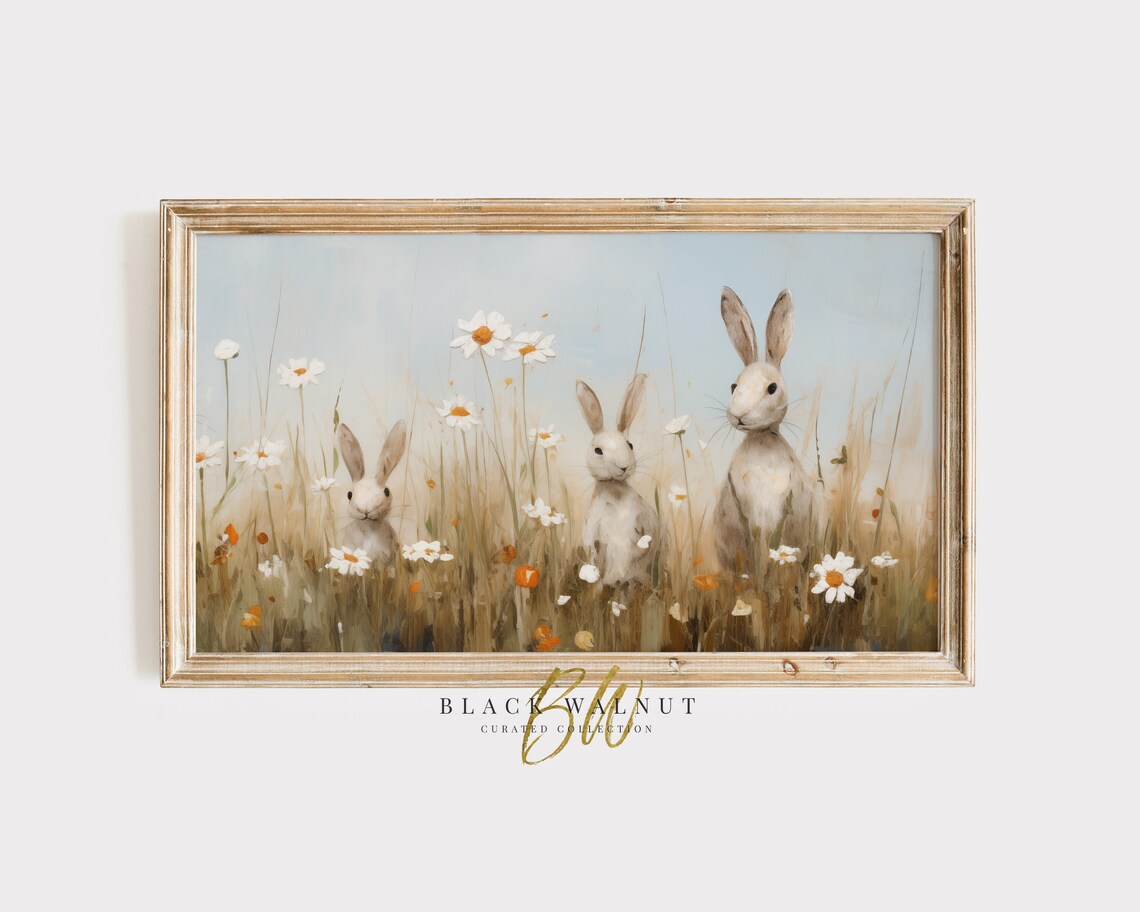 Cute Bunnies In A Spring Wildflower Field Print