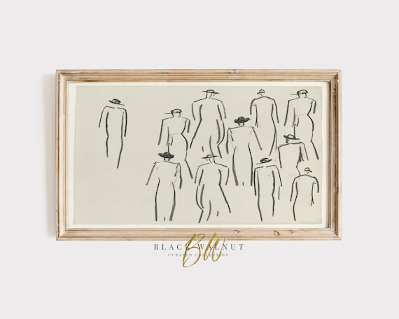 Tv Art Abstract Figure Sketch Vintage Drawing For Frame Tv Antique Line Art Neutral Aesthetic Eclectic Decor