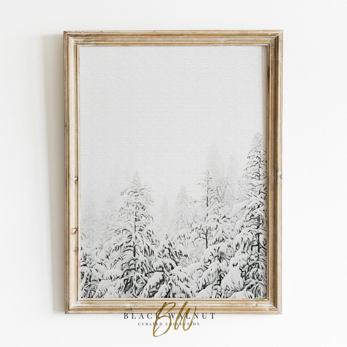 Snowy Winter Forest Pines Minimalist Neutral White Landscape Art Print