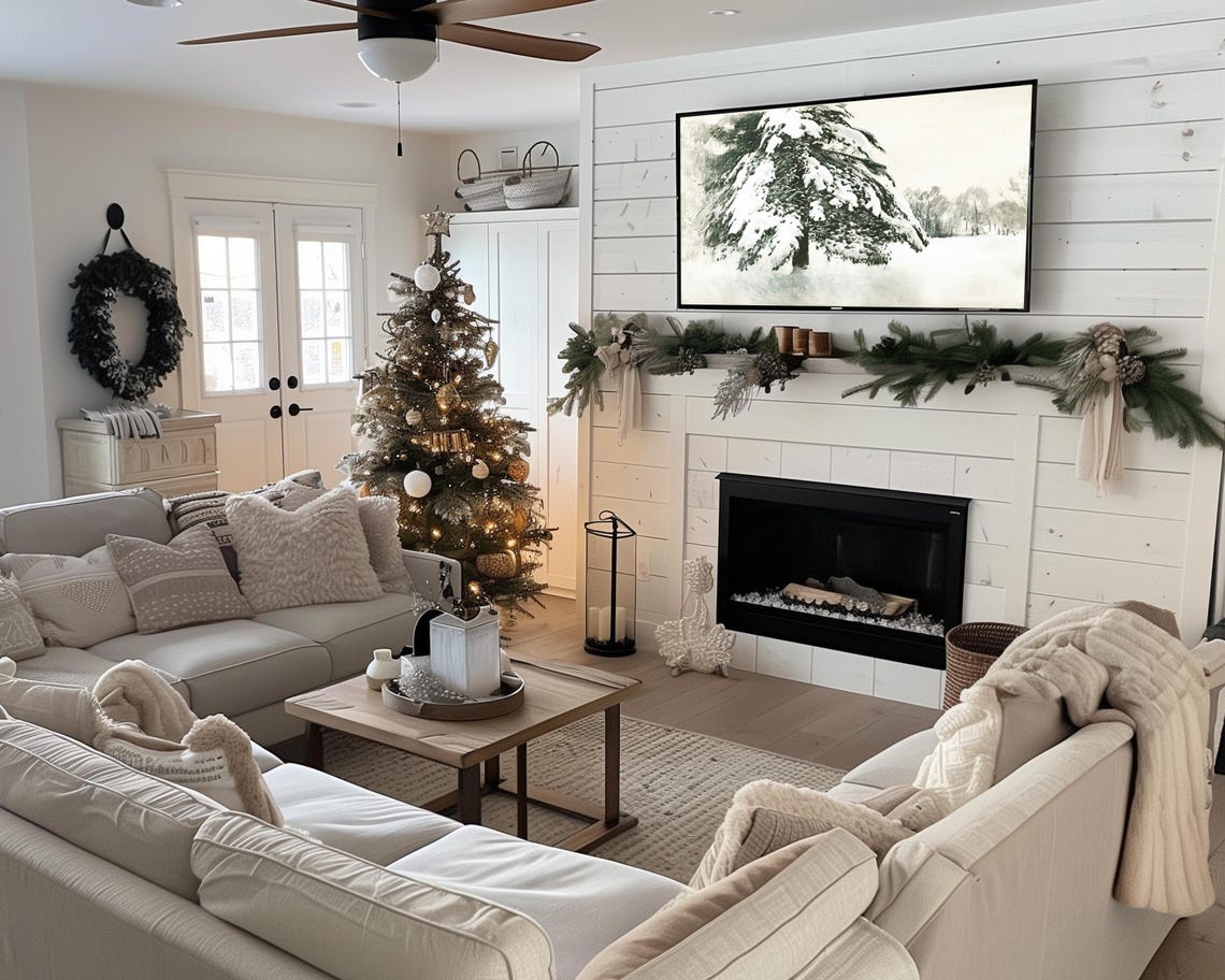 Snow Covered Pine Tree Painting Vintage Winter Landscape Serene Poster - Image 2