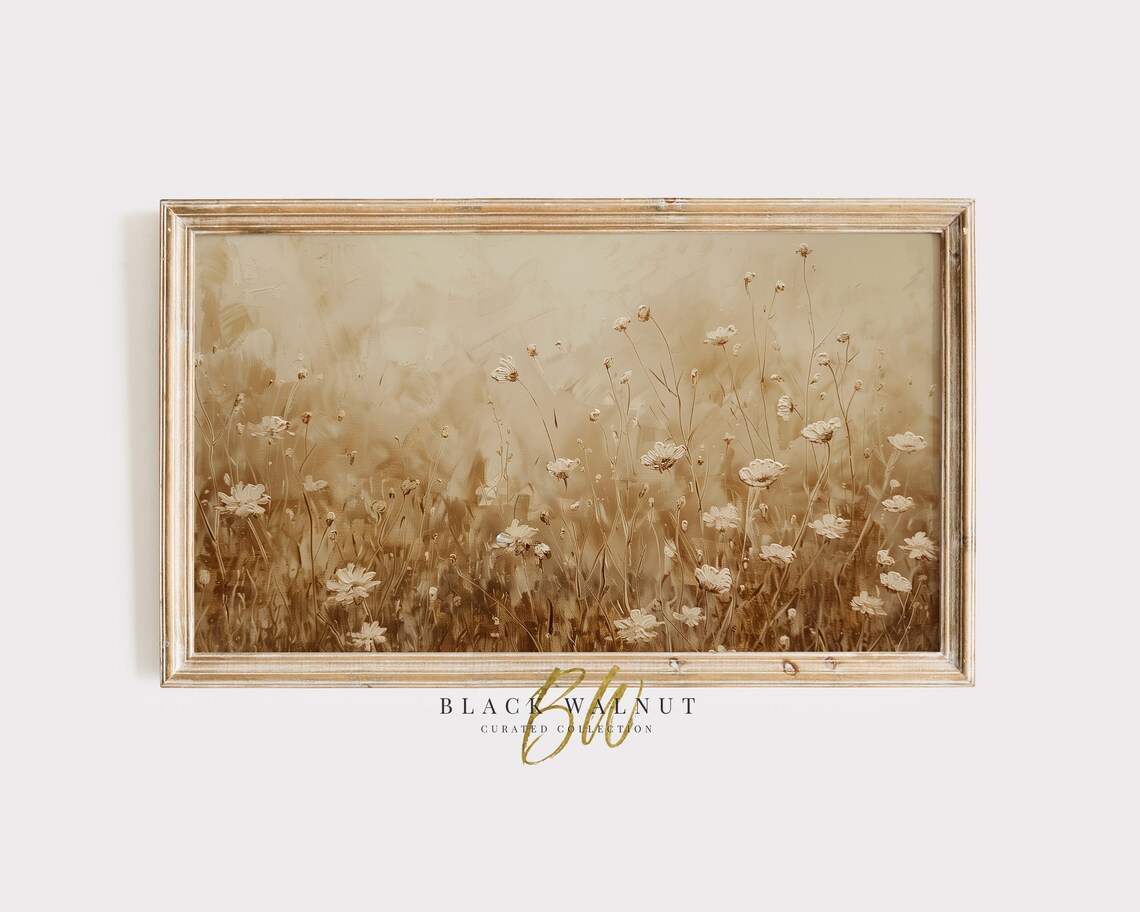 Golden Meadow Wildflowers Warm Sepia Tone Vintage Floral Art Print