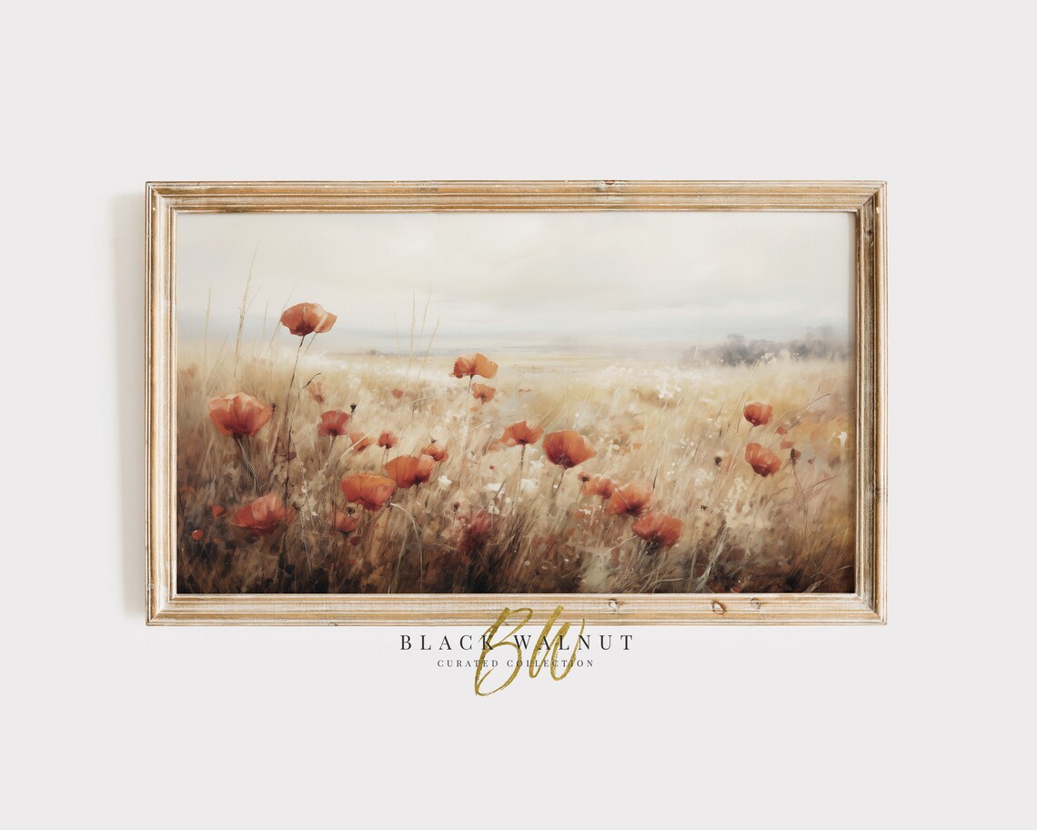 Red Poppies Wildflower Meadow Golden Field Summer Landscape Wall Art