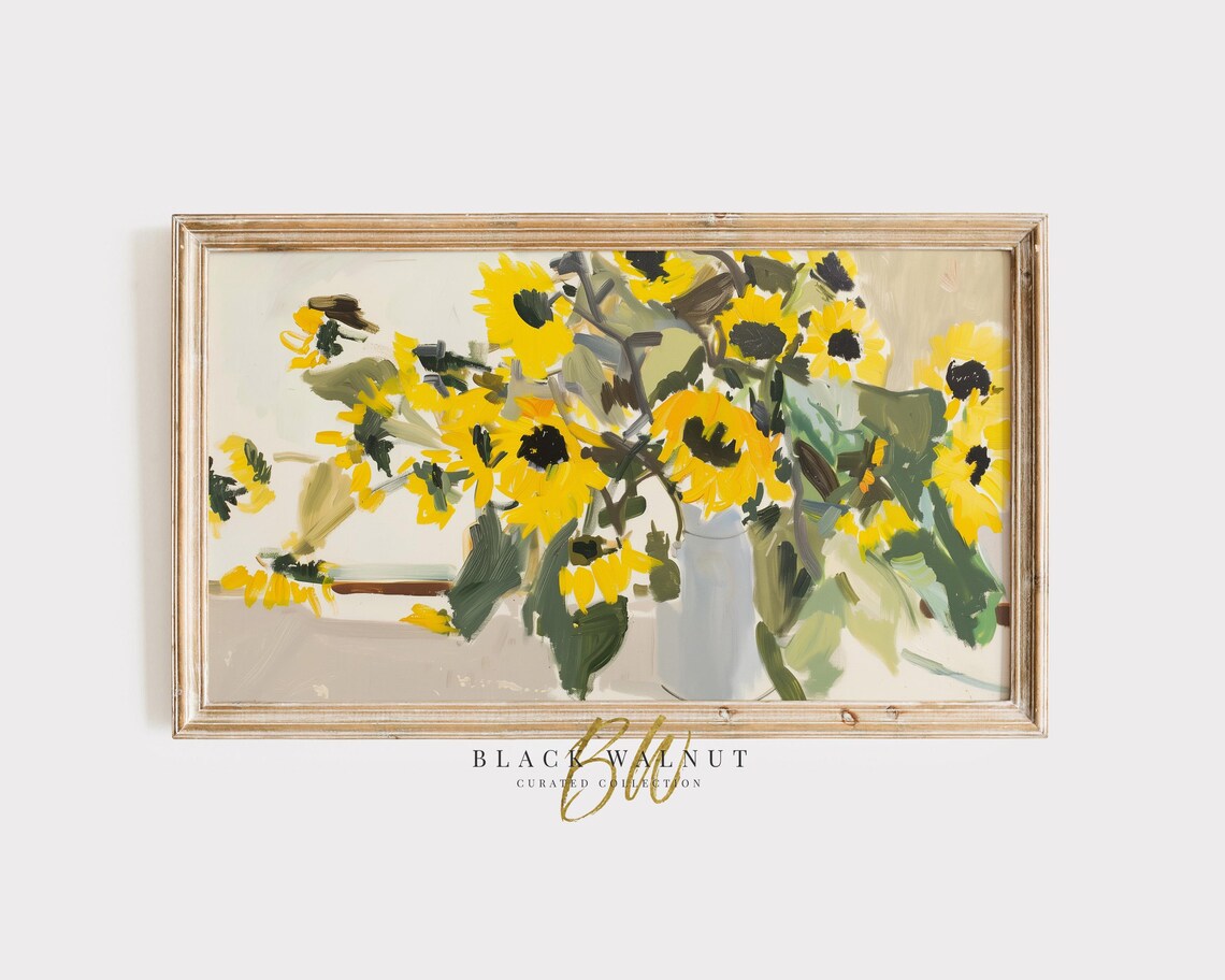 Frame Tv Art Sunflowers Still Life Flowers In Vase Modern Floral Art Rustic Country Yellow Tv Screensaver Modern Farmhouse
