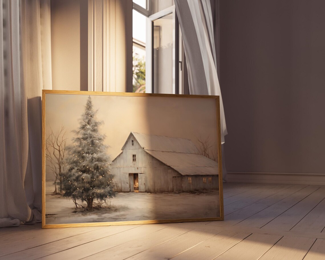 Winter Landscape Rustic Country Christmas Art Print - Image 2