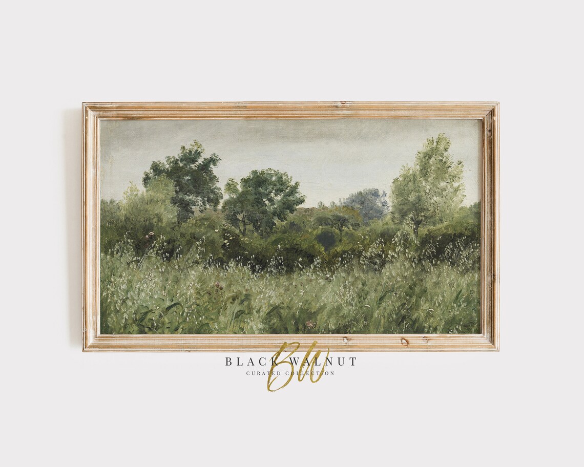 Green Meadow Trees Summer Landscape Vintage French Countryside Poster