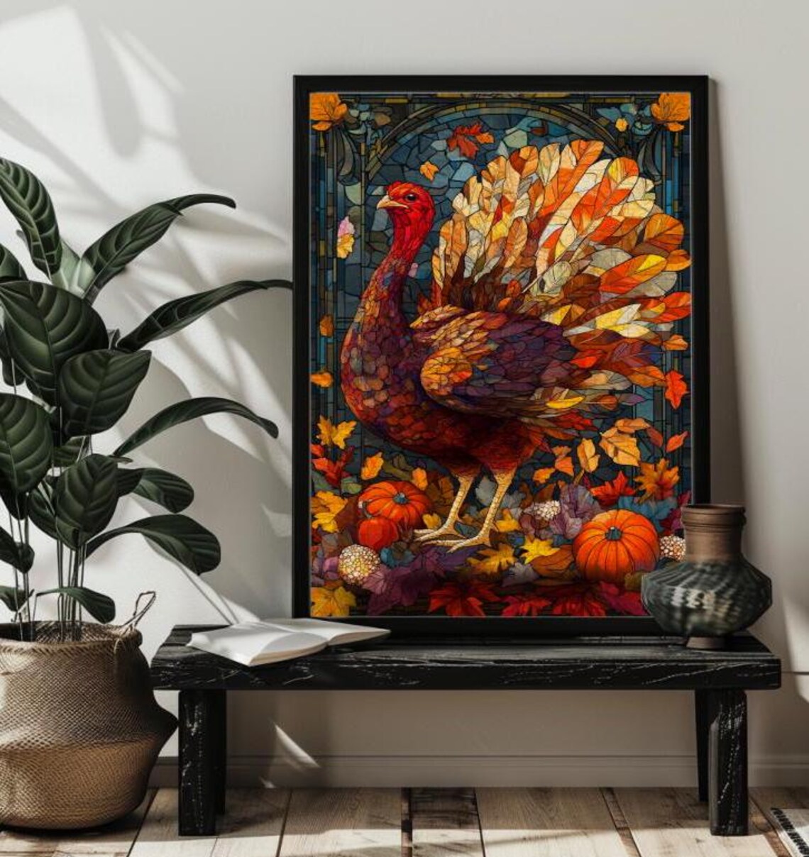 Stained Glass Thanksgiving Turkey Farmhouse Art Print - Image 4