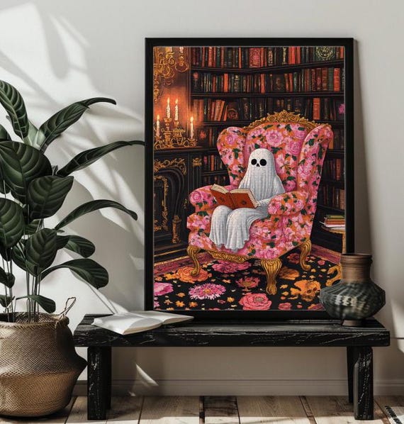Vintage Library Ghost Jigsaw Puzzle Gift 3005001000 Piece Pink Cute Ghost Read Book Halloween Puzzles Halloween Decor Gift Family Wall Art
