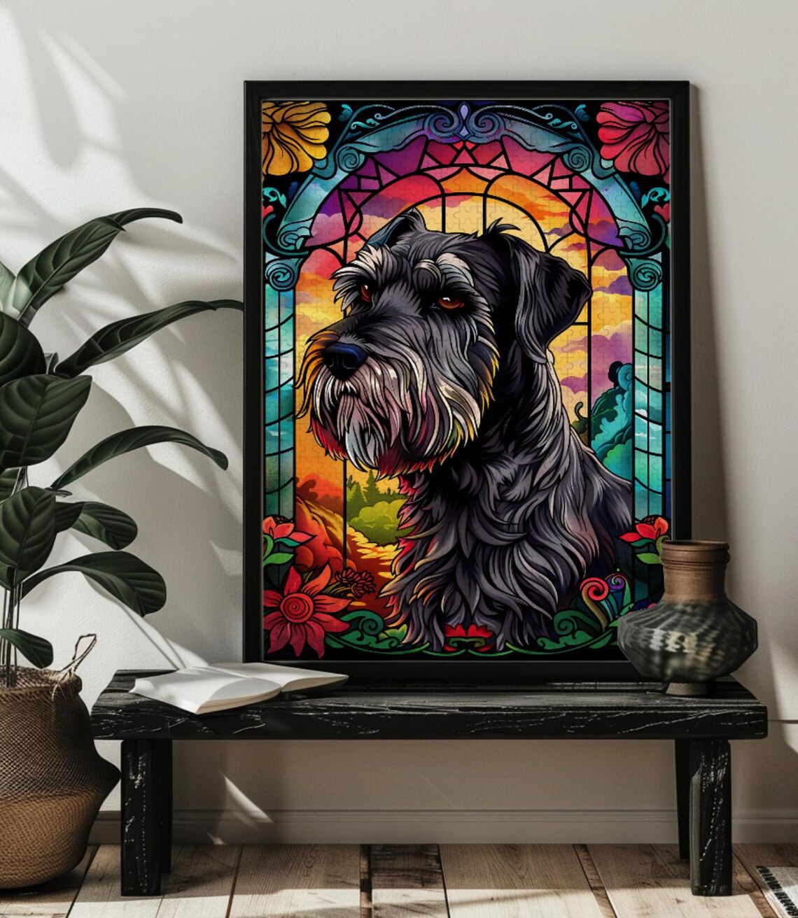 Schnauzer Stained Glass Jigsaw Puzzle Art Print - Image 3